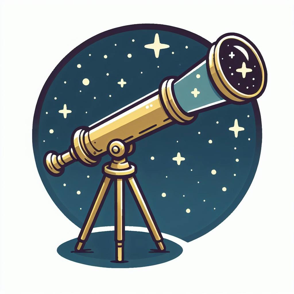 A sticker of a cartoon telescope